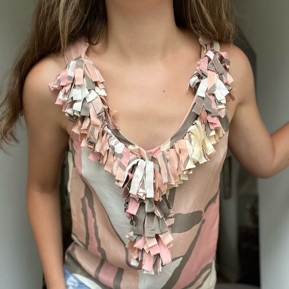J. Crew Silk Mosaic Print Ruffle Neck Top - Picture 2 of 11